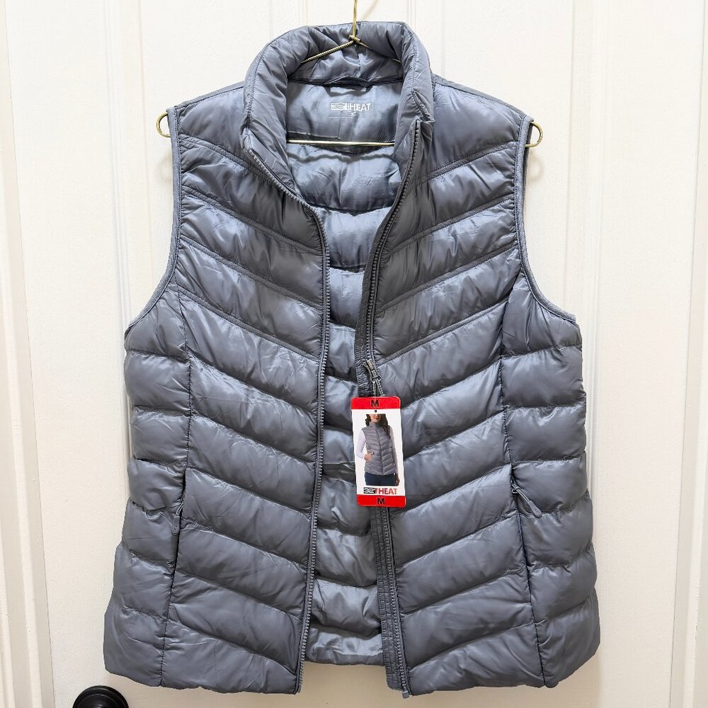 32 Degrees Heat Women's Packable Vest Size M Blue Zip-up Lightweight Warm (NEW